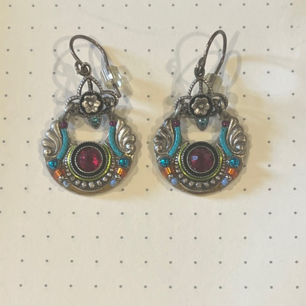 Firefly Lunette Silver and Multicolor Earrings